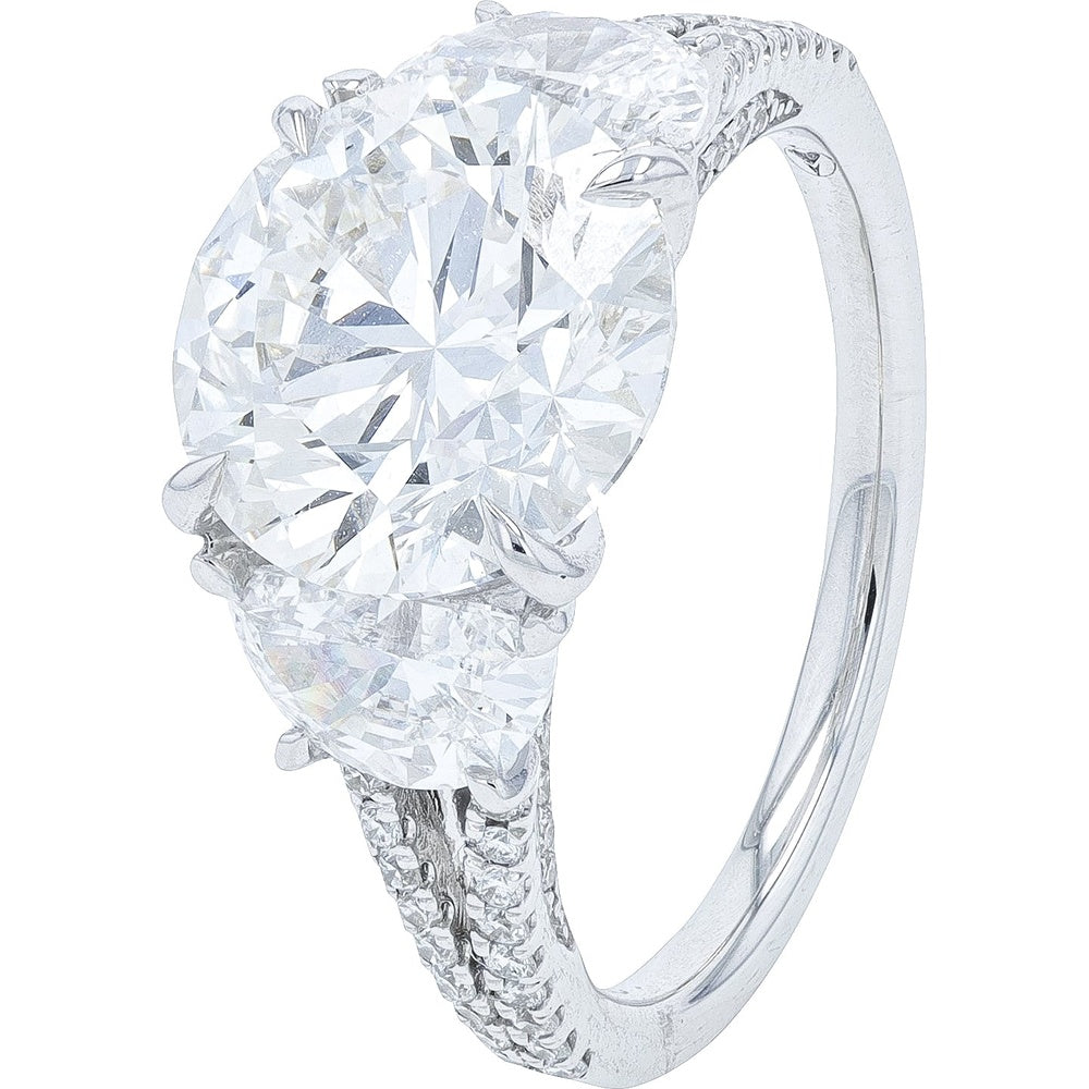 18K White Gold 3-Stone Engagement Ring with Lab Grown Diamonds - 5.58 Carat Total Diamond Weight and 4.00 Carat Center Stone