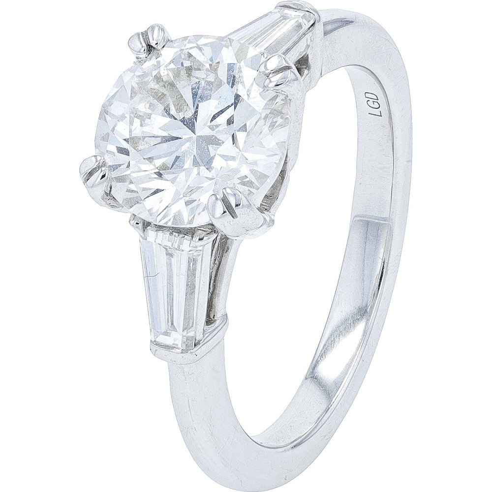18K White Gold 3-Stone Engagement Ring with Round Center and Baguette Side Lab Grown Diamonds - 3.04 Carat Total Diamond Weight