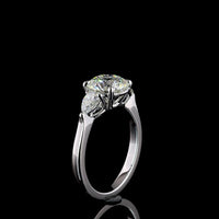 18K White Gold 3-Stone Ring with 2.19 Carats Round Brilliant Lab Diamond and 0.42 Carats Pear Shaped Side Diamonds - 2.61 Carats Total Diamond Weight - Covaloro Fine Jewelry