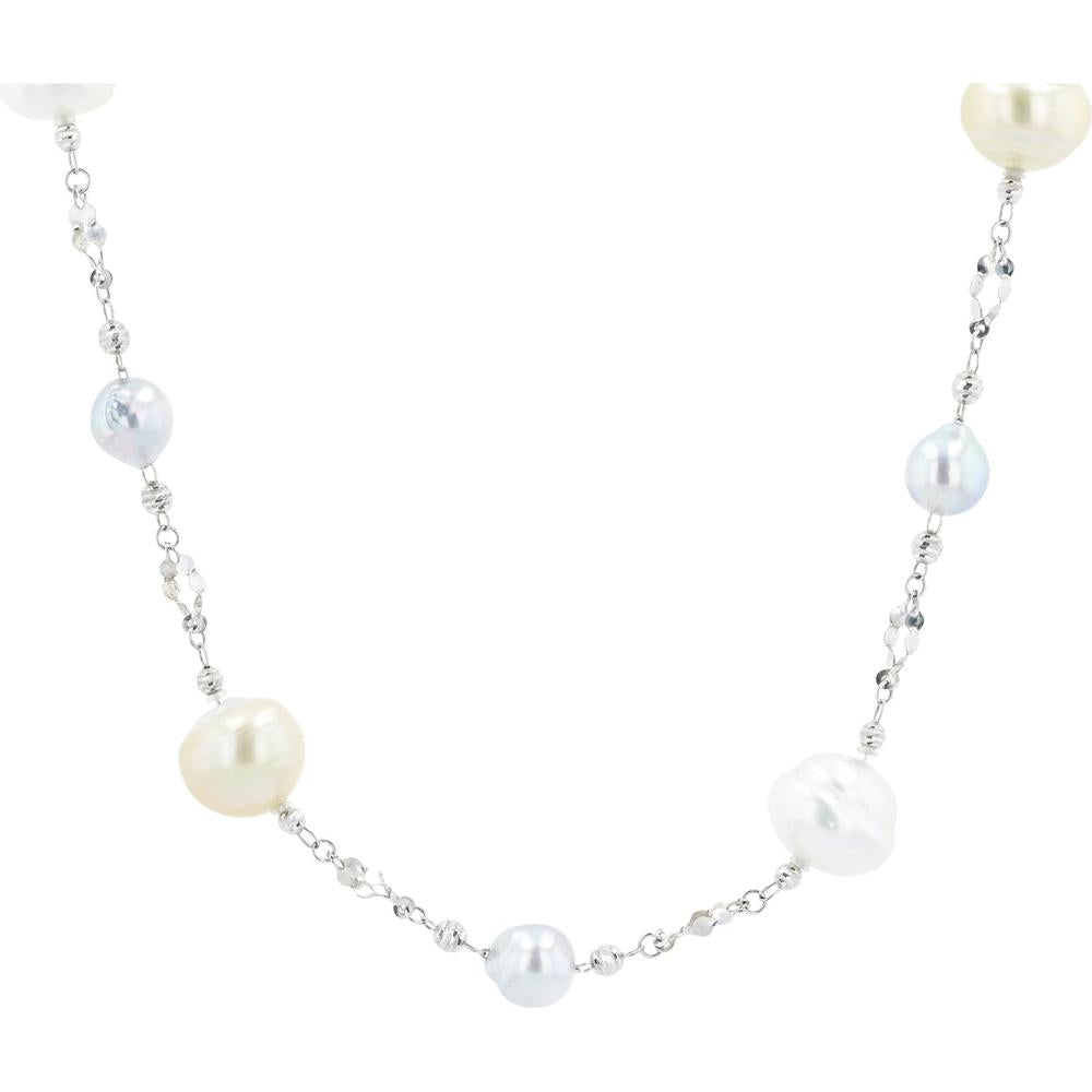 18K White Gold 31" Station Necklace with 7.2 - 11.2 mm Pearls