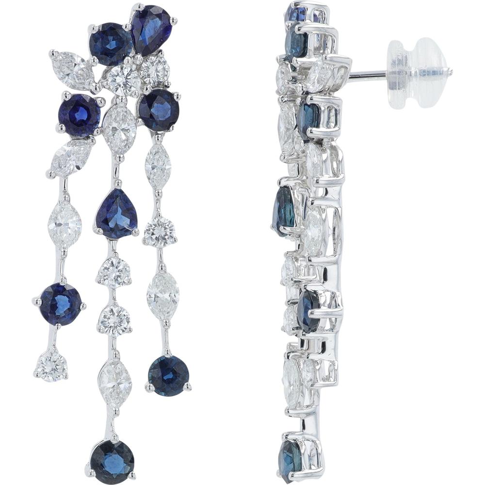 18K White Gold 4.42 Carat Sapphire and 2.84 Carat Diamond Drop Earrings