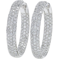 18K White Gold 4.82 Carat Total Diamond Inside - Out Hoop Earrings - Pave Set