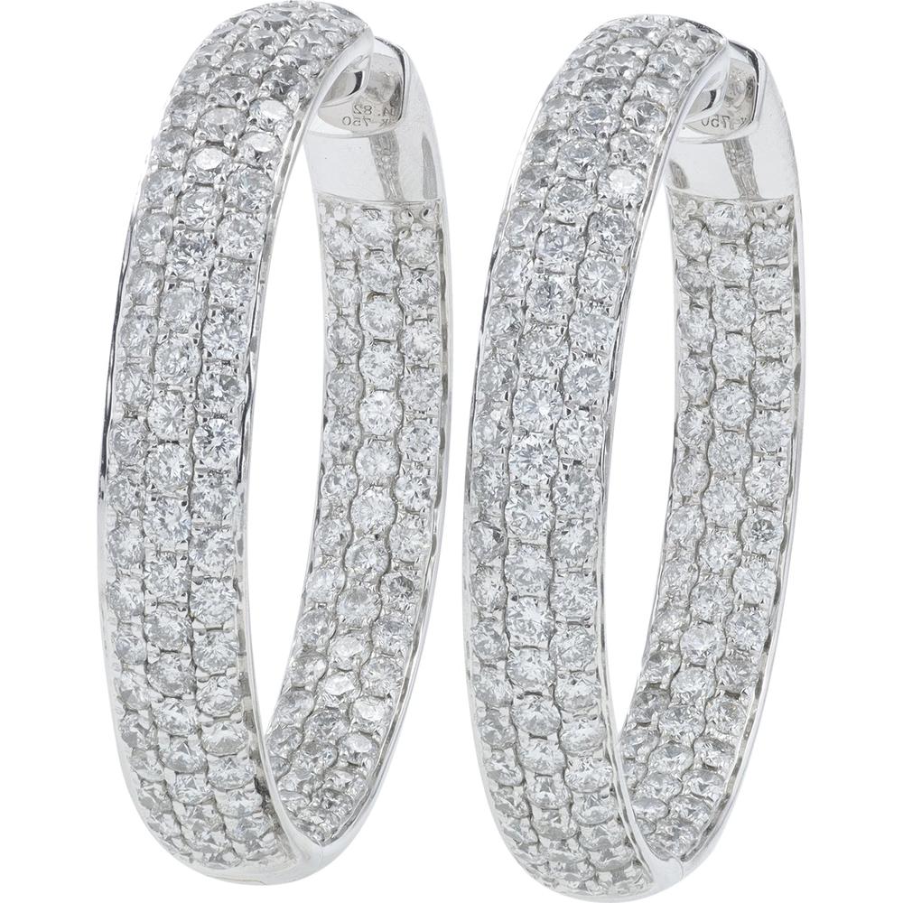 18K White Gold 4.82 Carat Total Diamond Inside - Out Hoop Earrings - Pave Set