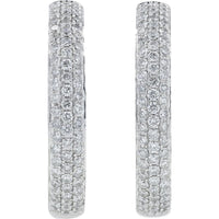 18K White Gold 4.82 Carat Total Diamond Inside - Out Hoop Earrings - Pave Set