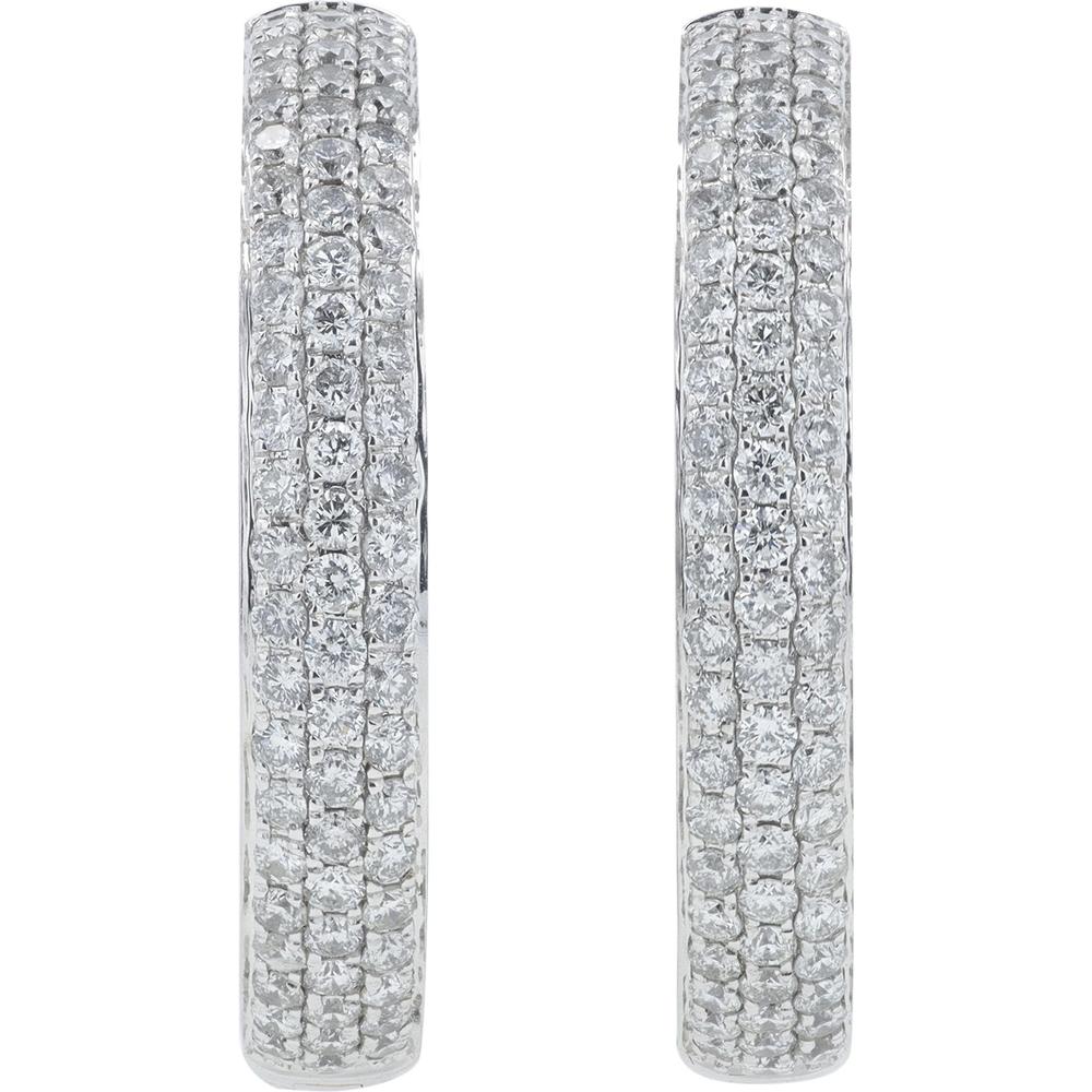18K White Gold 4.82 Carat Total Diamond Inside - Out Hoop Earrings - Pave Set