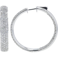 18K White Gold 4.82 Carat Total Diamond Inside - Out Hoop Earrings - Pave Set