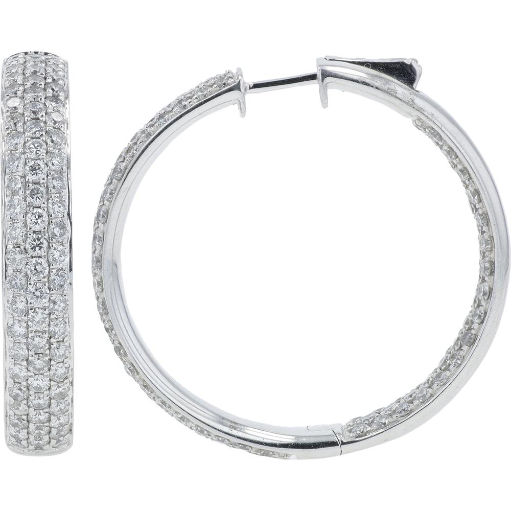 18K White Gold 4.82 Carat Total Diamond Inside - Out Hoop Earrings - Pave Set