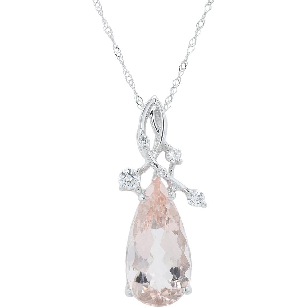 18K White Gold 5.07 Carat Morganite Pendant with Diamonds - 0.20 Carat Total Diamond Weight