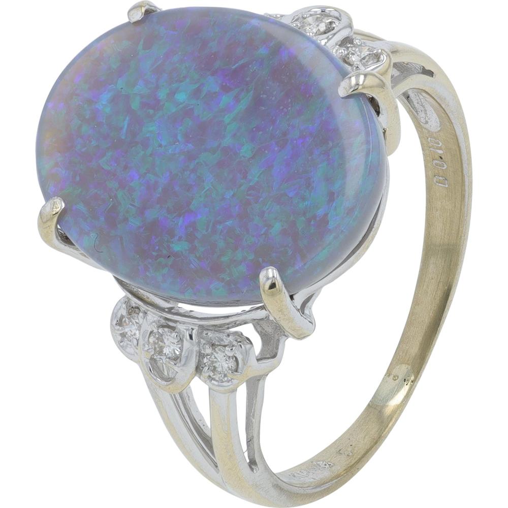 18K White Gold 5.19 Carat Black Opal Ring with Diamond Accents - 0.10 Carat Total Diamond Weight