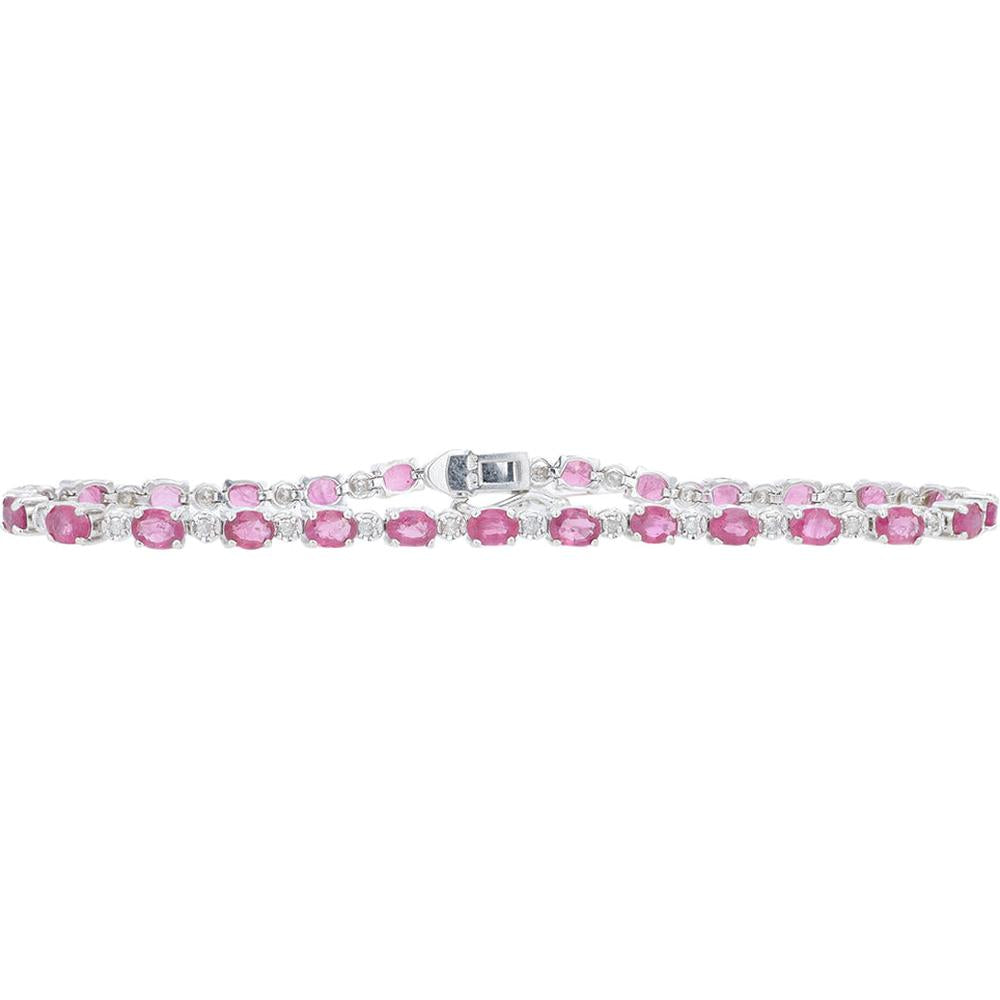 18K White Gold 5.64 Carat Total Ruby and 0.30 Carat Diamond Tennis Bracelet - 7.25"