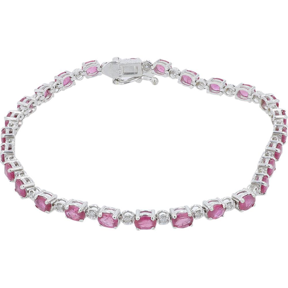 18K White Gold 5.64 Carat Total Ruby and 0.30 Carat Diamond Tennis Bracelet - 7.25"