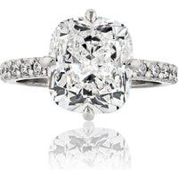 18K White Gold 5 Carat Cushion Cut Diamond Engagement Ring with Hidden Halo and Eagle Claw Prongs - E/VS1 GIA Certified