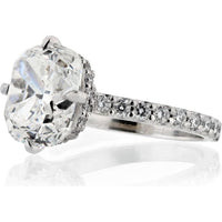 18K White Gold 5 Carat Cushion Cut Diamond Engagement Ring with Hidden Halo and Eagle Claw Prongs - E/VS1 GIA Certified