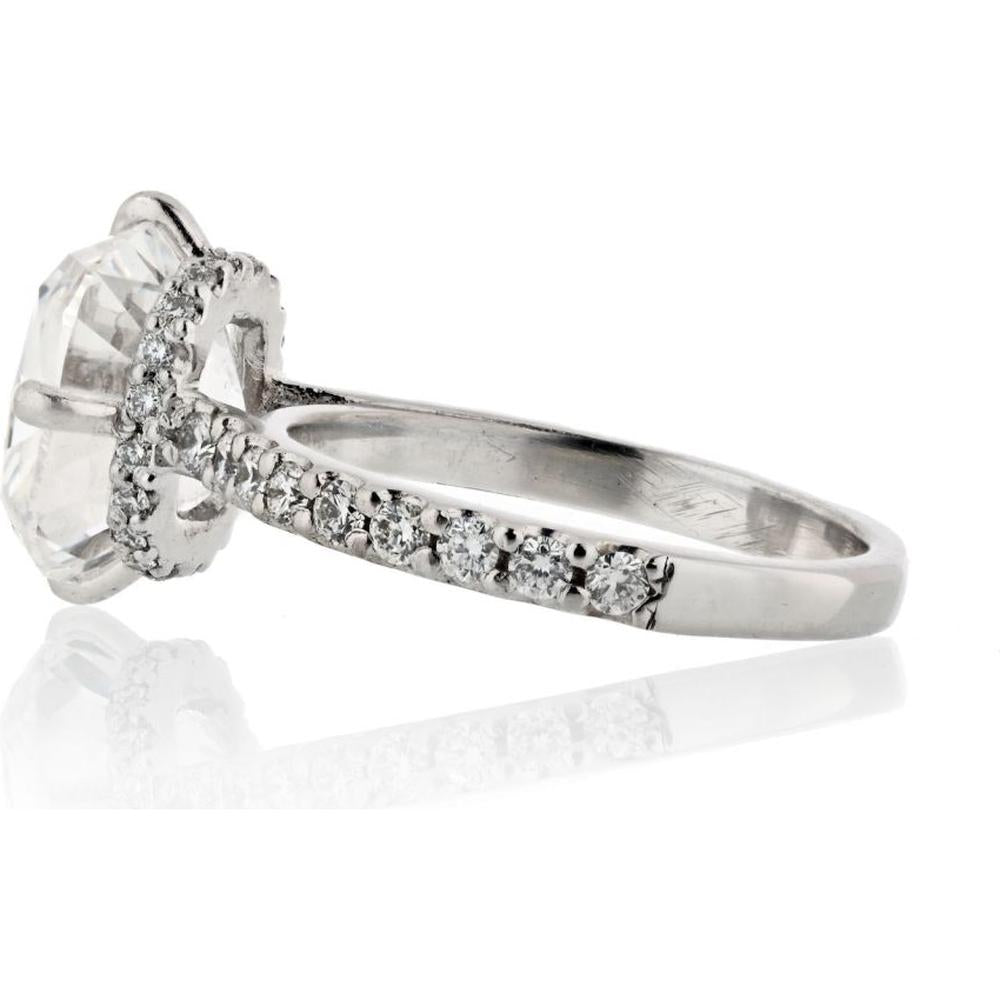 18K White Gold 5 Carat Cushion Cut Diamond Engagement Ring with Hidden Halo and Eagle Claw Prongs - E/VS1 GIA Certified