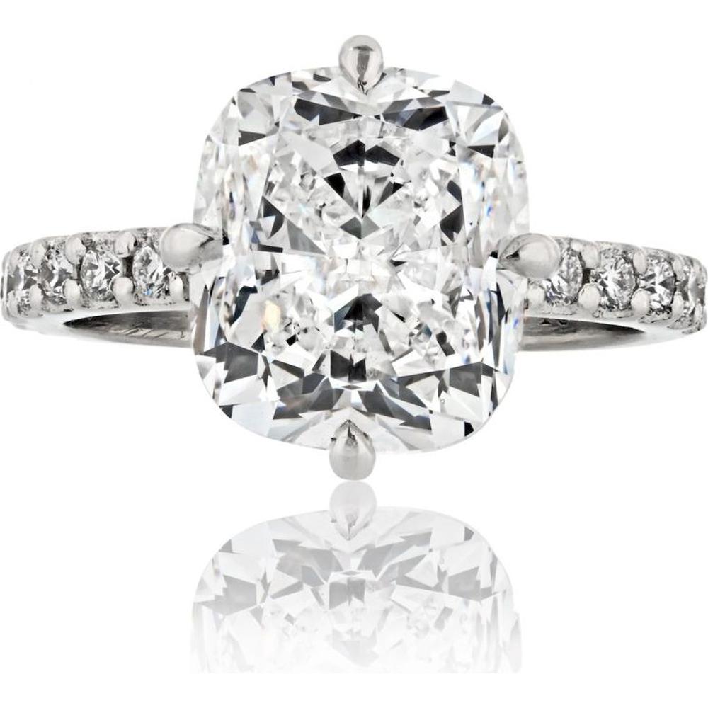 18K White Gold 5 Carat Cushion Cut Hidden Halo Pave Set Diamond Engagement Ring