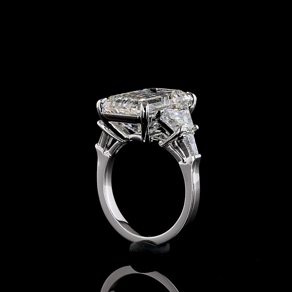 18K White Gold 5-Stone Emerald Cut Lab Diamond Ring with Trapezoid Side Stones - 8.80 Carats Total Diamond Weight - Covaloro Fine Jewelry