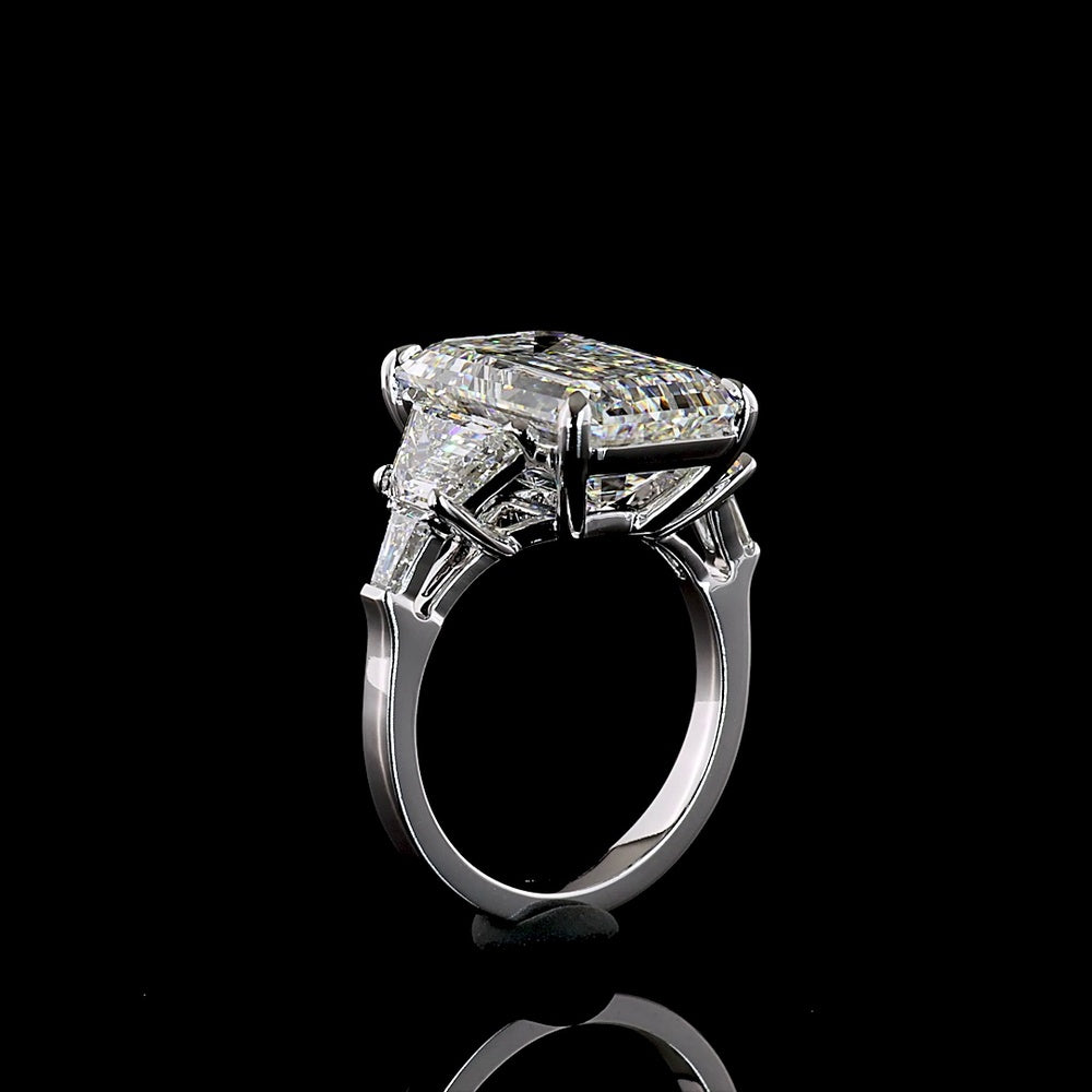 18K White Gold 5-Stone Emerald Cut Lab Diamond Ring with Trapezoid Side Stones - 8.80 Carats Total Diamond Weight - Covaloro Fine Jewelry