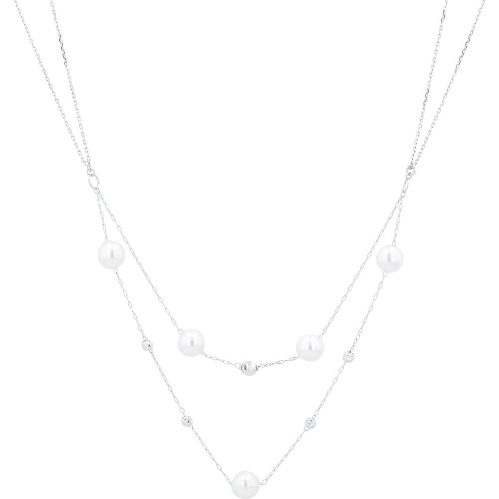 18K White Gold 6.9mm Pearl Necklace - Classic Timeless Elegance