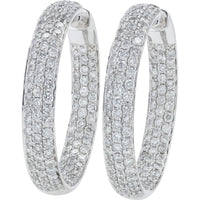 18K White Gold 6 Carat Inside - Out Diamond Hoop Earrings - 6.00 Carat Total Diamond Weight