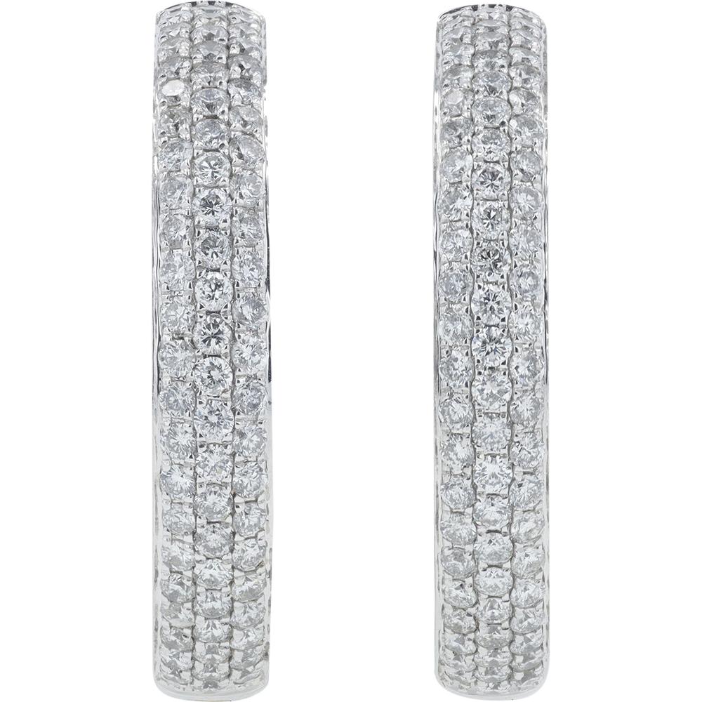 18K White Gold 6 Carat Inside - Out Diamond Hoop Earrings - 6.00 Carat Total Diamond Weight