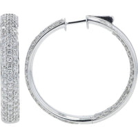18K White Gold 6 Carat Inside - Out Diamond Hoop Earrings - 6.00 Carat Total Diamond Weight