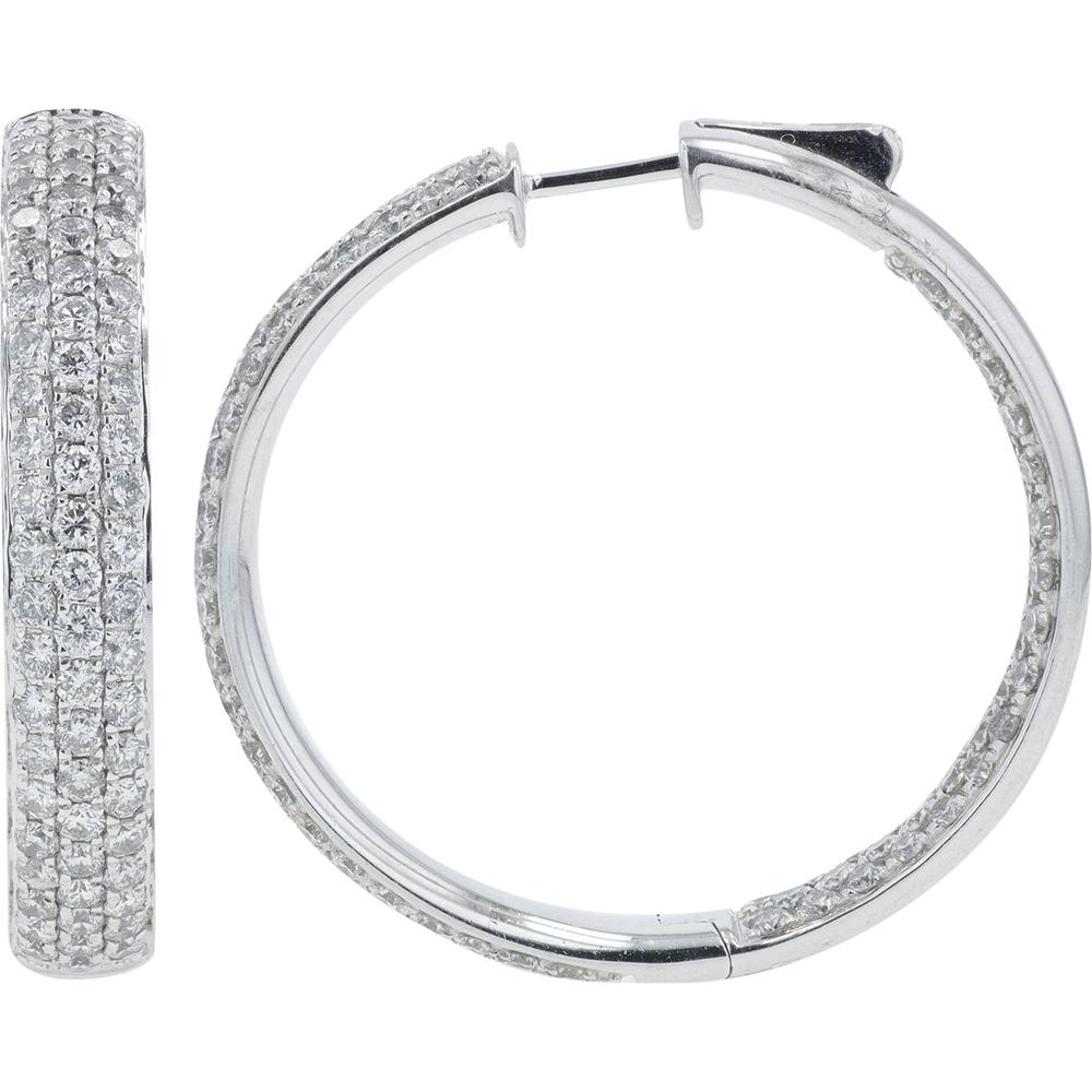 18K White Gold 6 Carat Inside - Out Diamond Hoop Earrings - 6.00 Carat Total Diamond Weight