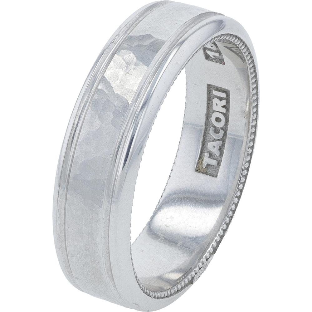 18K White Gold 6MM Tacori Wedding Band with Diamond Accent - 0.01 Carats Total Diamond Weight
