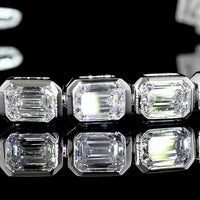 18K White Gold 7.04 Carat Tennis Bracelet with East-West Bezel Set Emerald Cut Lab Diamonds - 30 Stones of E-F VS1 Quality - Covaloro Fine Jewelry