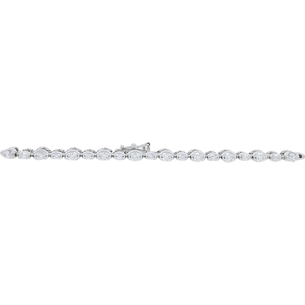 18K White Gold 7.25 Inch Bezel-Set Round Diamond Bracelet with Milgrain Detail - 1.65 Carat Total Diamond Weight