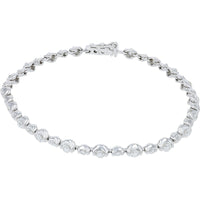 18K White Gold 7.25 Inch Bezel-Set Round Diamond Bracelet with Milgrain Detail - 1.65 Carat Total Diamond Weight