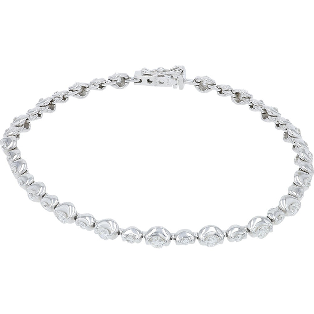 18K White Gold 7.25 Inch Bezel-Set Round Diamond Bracelet with Milgrain Detail - 1.65 Carat Total Diamond Weight