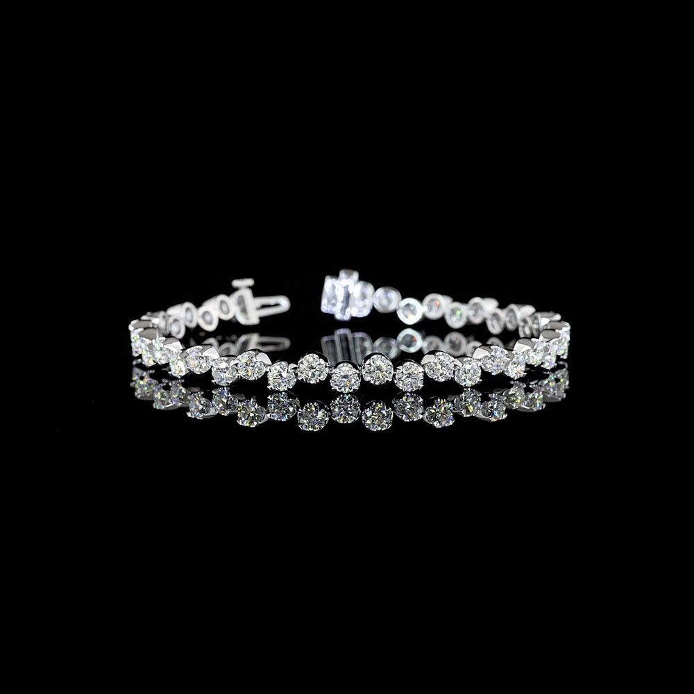 18K White Gold 7.25" Tennis Bracelet with 42 Prong Set Round Lab Diamonds - 6.84 Carat Total Diamond Weight - Covaloro Fine Jewelry