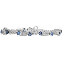 18K White Gold 7.5-Inch Motif Bracelet with Oval Sapphires and Pavé-Set Diamonds - 4.15 Carat Total Sapphire Weight and 1.00 Carat Total Diamond Weight
