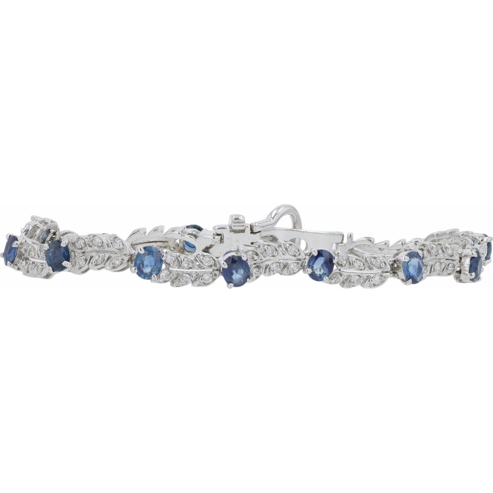 18K White Gold 7.5-Inch Motif Bracelet with Oval Sapphires and Pavé-Set Diamonds - 4.15 Carat Total Sapphire Weight and 1.00 Carat Total Diamond Weight