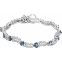 18K White Gold 7.5-Inch Motif Bracelet with Oval Sapphires and Pavé-Set Diamonds - 4.15 Carat Total Sapphire Weight and 1.00 Carat Total Diamond Weight