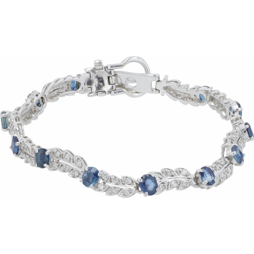 18K White Gold 7.5-Inch Motif Bracelet with Oval Sapphires and Pavé-Set Diamonds - 4.15 Carat Total Sapphire Weight and 1.00 Carat Total Diamond Weight