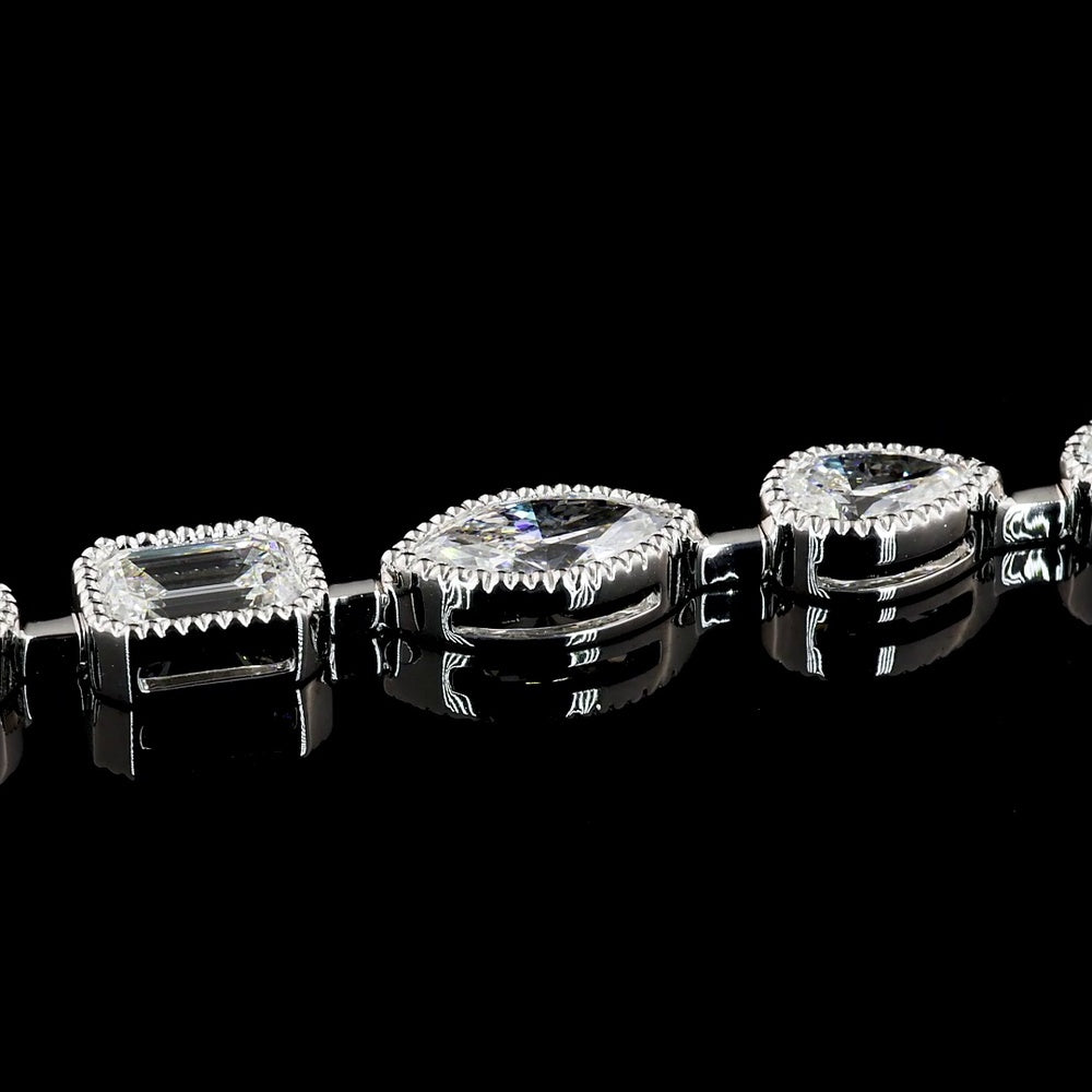 18K White Gold 7.5" Tennis Bracelet with East-West Bezel Set Emerald, Oval, and Pear Cut Lab Diamonds - 10.01 Carat Total Weight - Covaloro Fine Jewelry