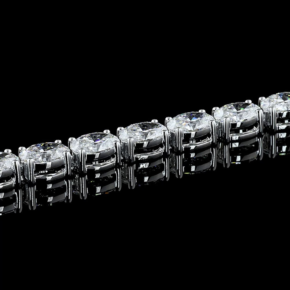 18K White Gold 7.5" Tennis Bracelet with East-West Prong Set Oval Lab Diamonds - 9.41 Carat Total Weight, E-F VVS2 - Covaloro Fine Jewelry