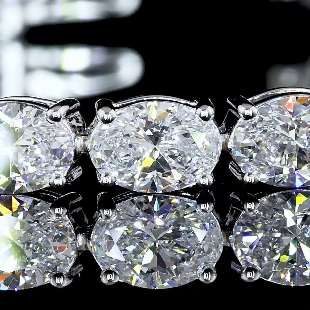 18K White Gold 7.5" Tennis Bracelet with East-West Prong Set Oval Lab Diamonds - 9.41 Carat Total Weight, E-F VVS2 - Covaloro Fine Jewelry