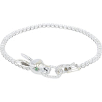 18K White Gold 7" Bunny Motif Tennis Bracelet with 1.50 Carat Round Diamonds & 0.04 Carat Green Garnet Accent