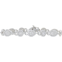 18K White Gold 7-Inch Alternating Round and Pear-Shape Cluster Diamond Bracelet with Milgrain Details - 5.00 Carat Total Diamond Weight