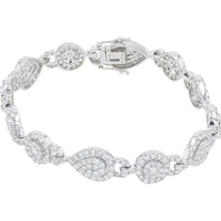 18K White Gold 7-Inch Alternating Round and Pear-Shape Cluster Diamond Bracelet with Milgrain Details - 5.00 Carat Total Diamond Weight