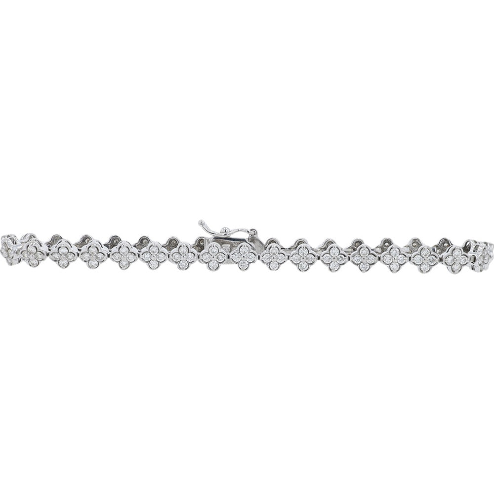 18K White Gold 7-Inch Floral Motif Diamond Bracelet with Milgrain Edge - 2.00 Carat Total Diamond Weight