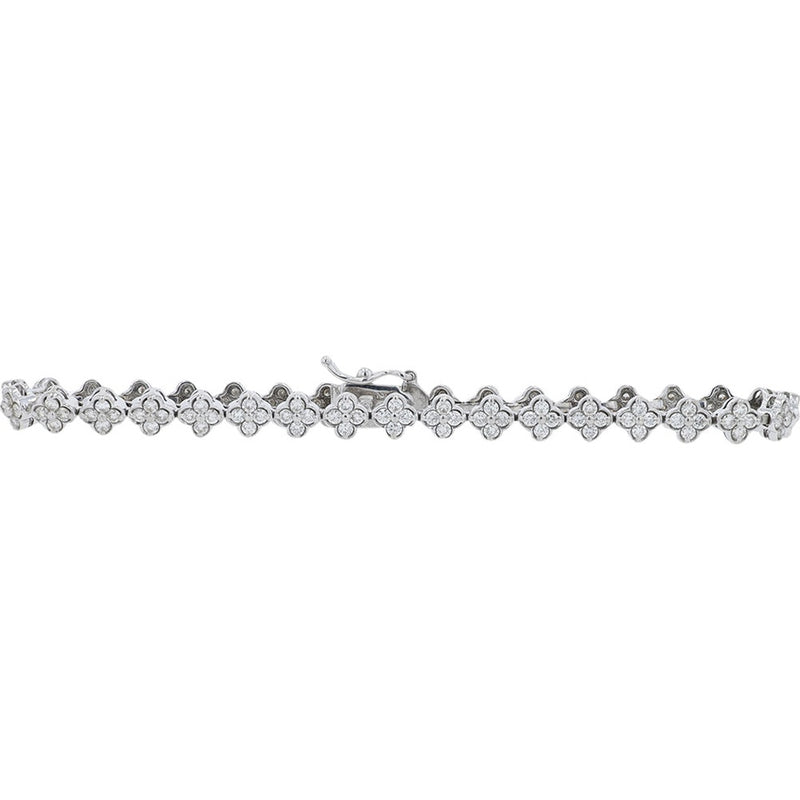 18K White Gold 7-Inch Floral Motif Diamond Bracelet with Milgrain Edge - 2.00 Carat Total Diamond Weight