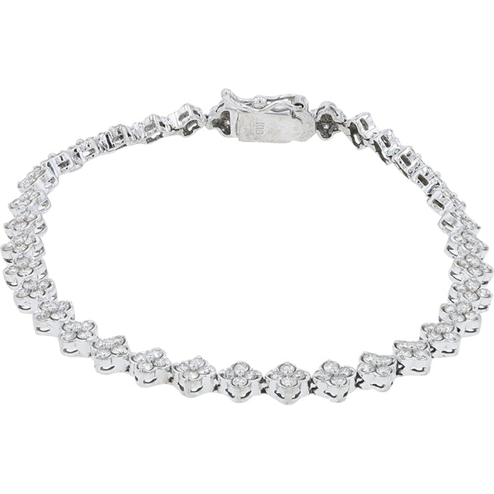 18K White Gold 7-Inch Floral Motif Diamond Bracelet with Milgrain Edge - 2.00 Carat Total Diamond Weight