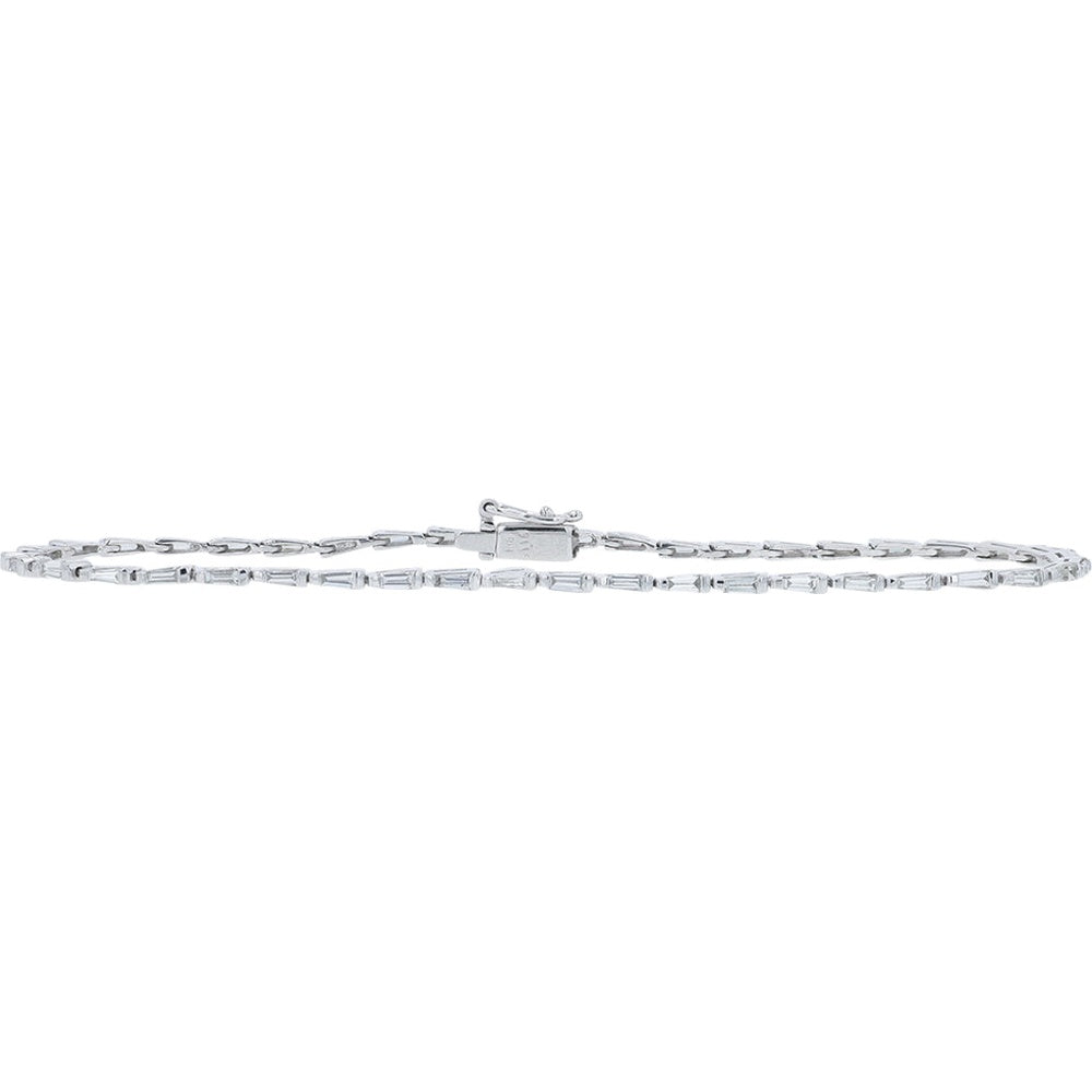 18K White Gold 7-Inch Tennis Bracelet with Prong-Set Baguette Diamonds - 1.16 Carat Total Diamond Weight