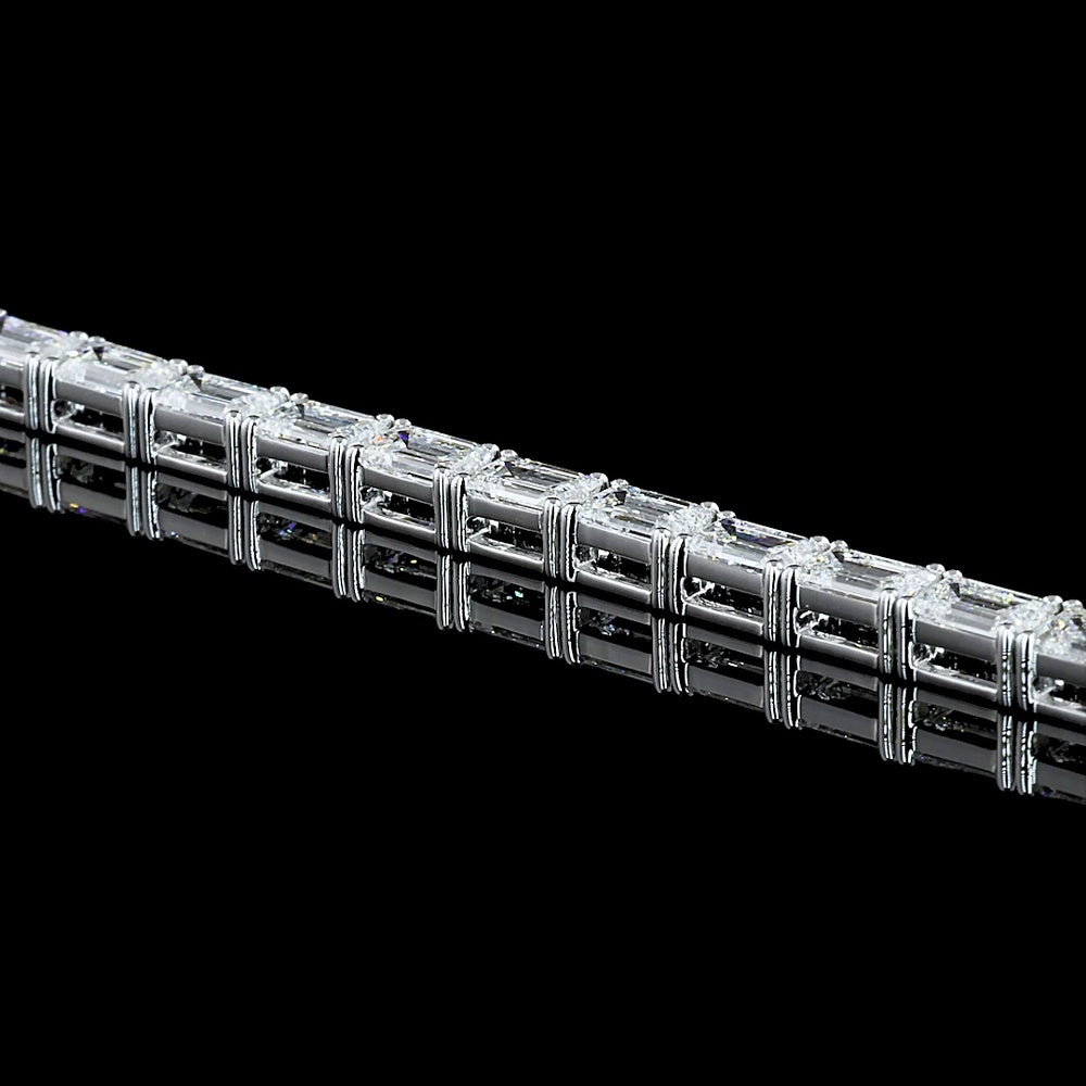 18K White Gold 7" Tennis Bracelet with East-West Prong Set Emerald Cut Lab Diamonds - 10.33 Carats Total Diamond Weight - Covaloro Fine Jewelry