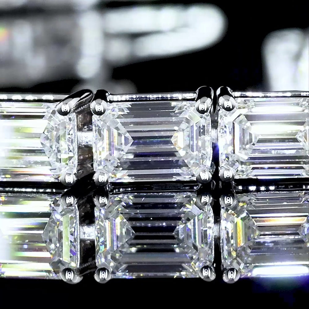 18K White Gold 7" Tennis Bracelet with East-West Prong Set Emerald Cut Lab Diamonds - 10.33 Carats Total Diamond Weight - Covaloro Fine Jewelry