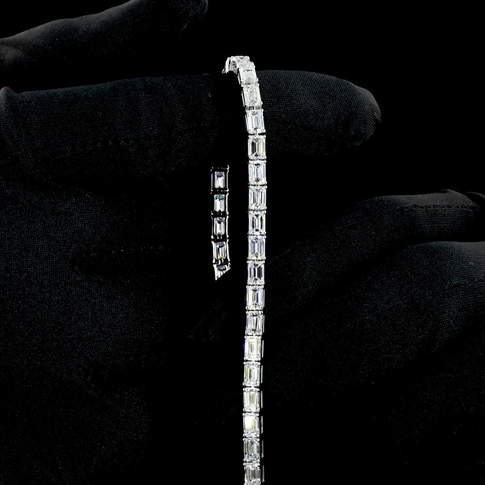 18K White Gold 7" Tennis Bracelet with East-West Prong Set Emerald Cut Lab Diamonds - 10.33 Carats Total Diamond Weight - Covaloro Fine Jewelry