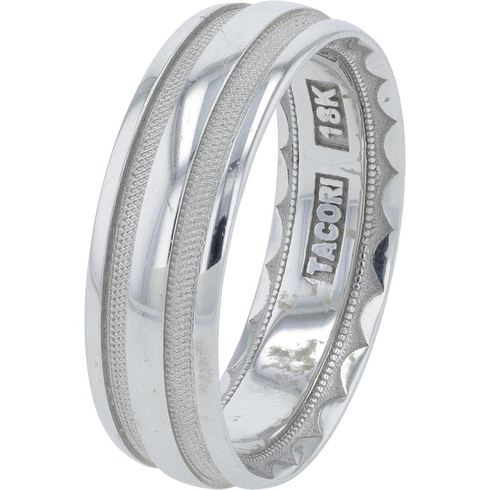 18K White Gold 7MM Tacori Gents Band with Milgrain Detail - Classic Luxury Ring